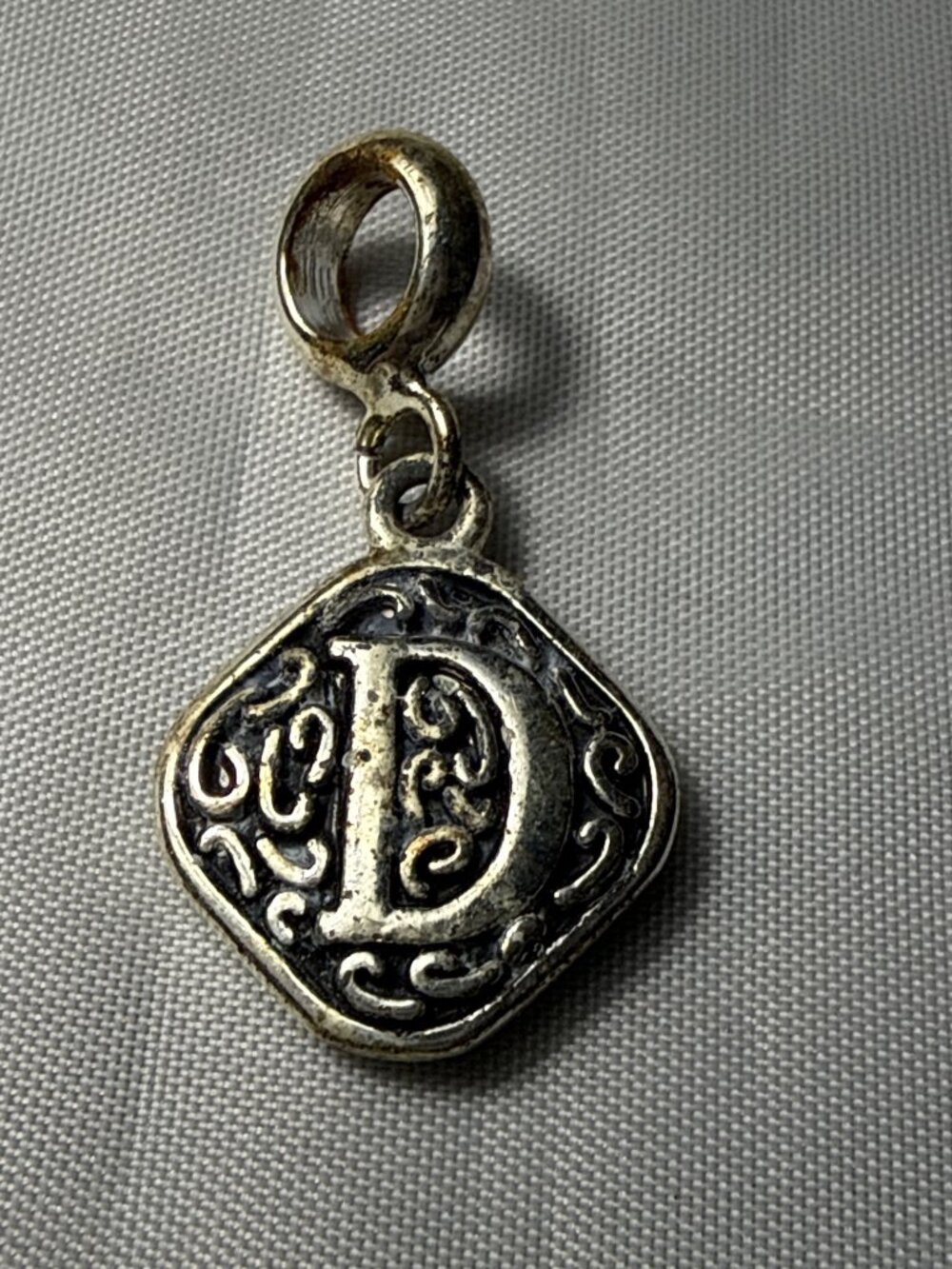 Antique Silver Initial D Dangle Charm European Style Scroll Bead